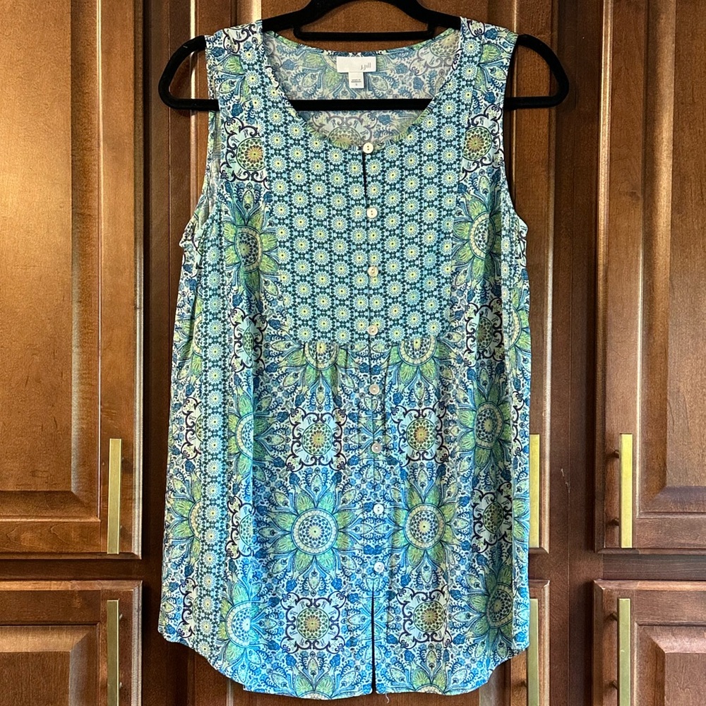 J. Jill Floral Blue and Green Sleeveless Top